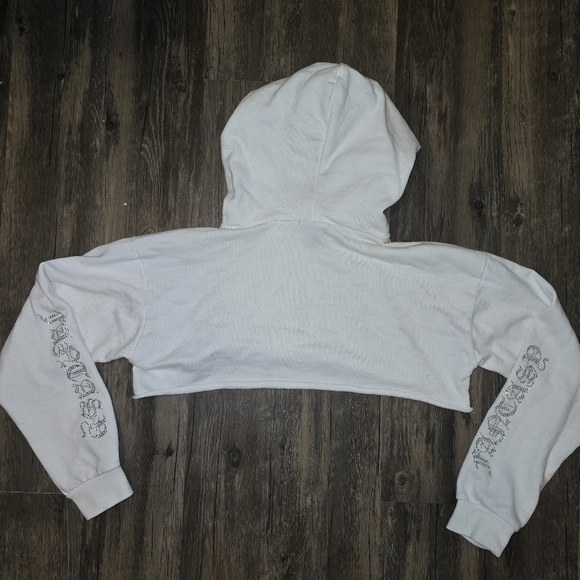 Forever 21 Cropped Hoodie White w/ Sequin Graphic Detail M - Picture 4 of 4